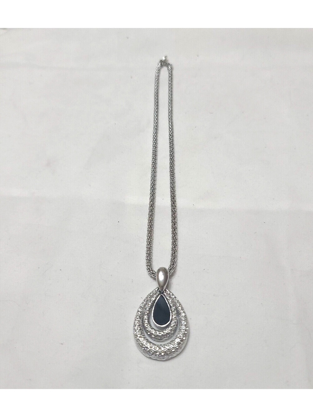 Park Lane Sparkly Pave Necklace with Black Center Stone Unique Silver Tone Chain